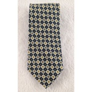 Hugo Boss Tie 100% Silk Made in Italy Geometric Diamond Pattern Navy Vintage